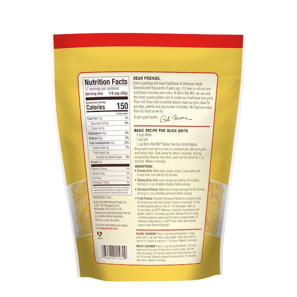 Bob's Red Mill Gluten Free Corn Grits/Polenta 24 oz. Pouches, PK4